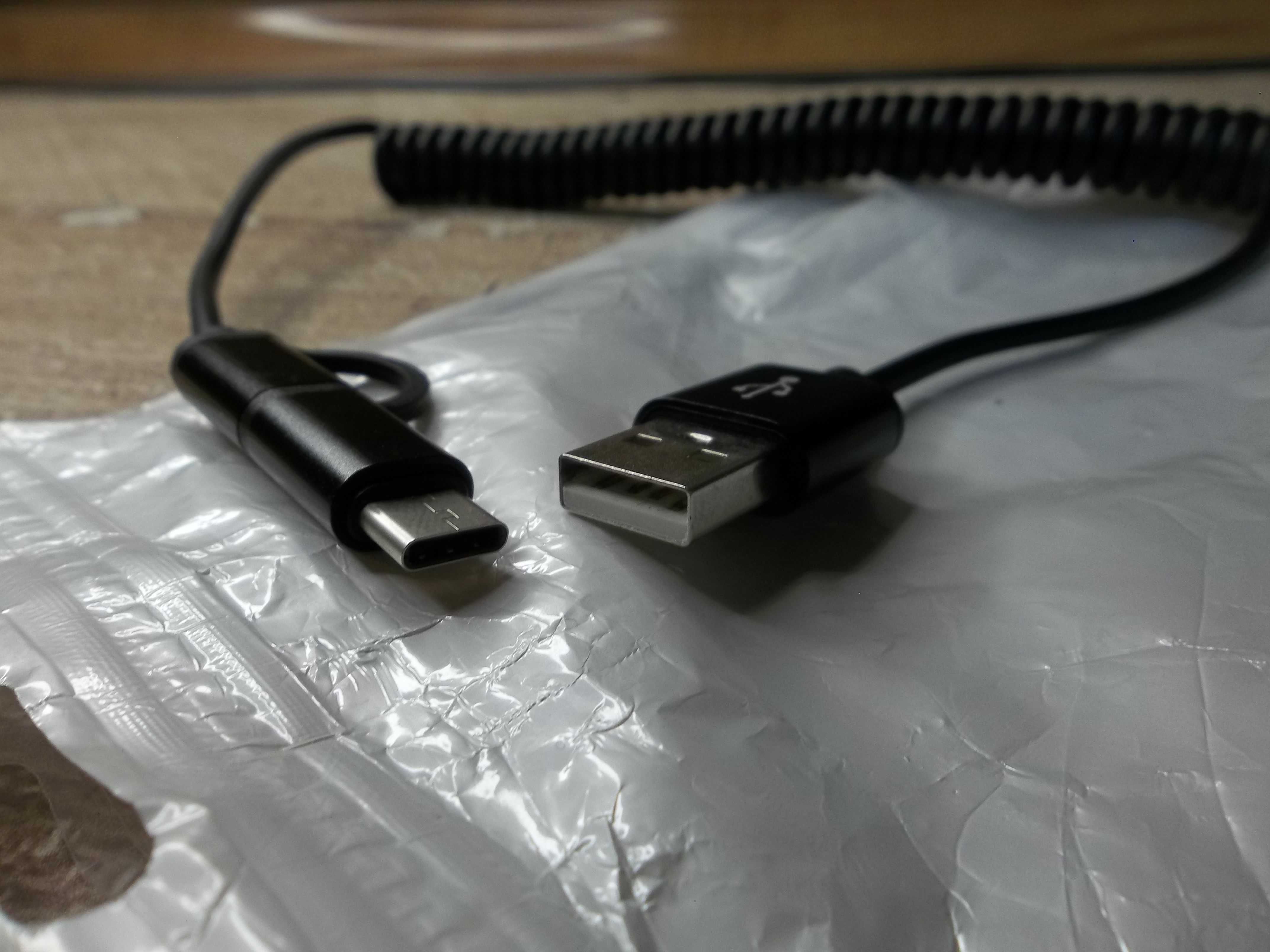 Автомобильный шнурок зарядки 2в1 USB - TypeC/MicroUSB