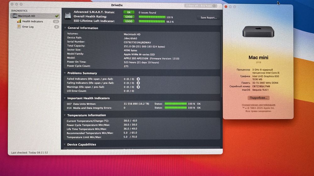 Apple Mac mini 2018 A1993 i5/32GB DDR4/SSD 256GB