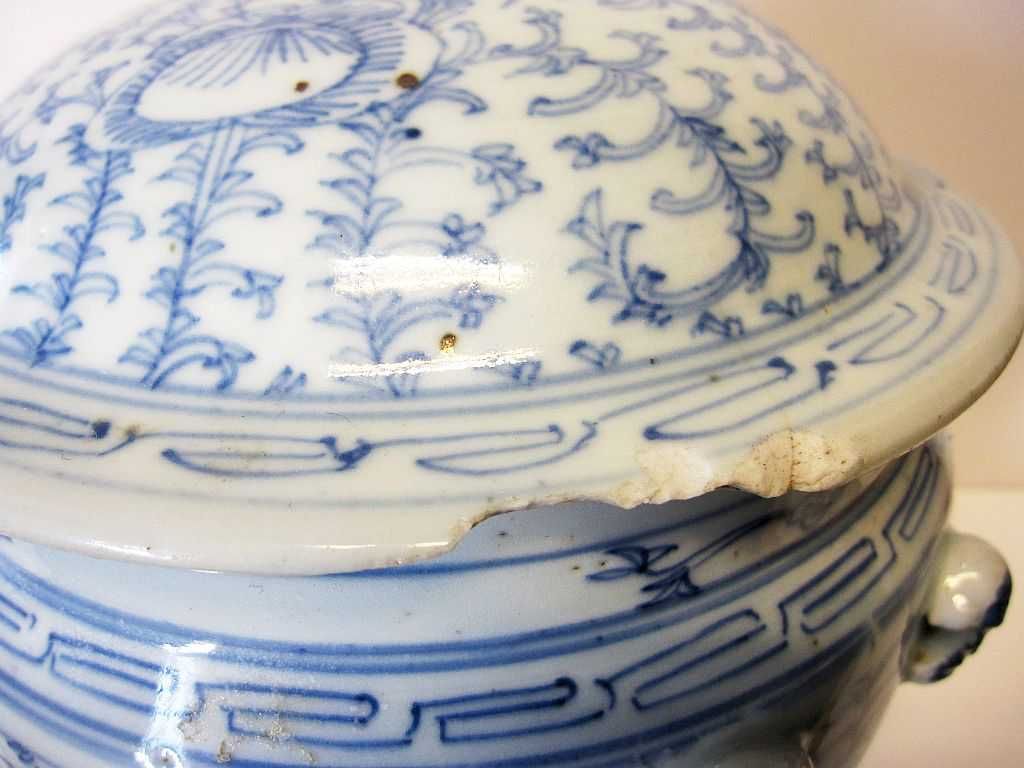 grande antigo pote para gengibre asiático em porcelana  - danificado