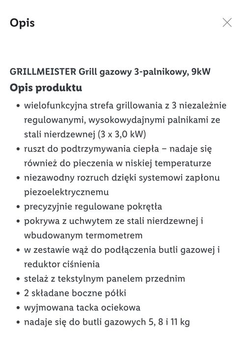Grill Gazowy 9kw 3-Palnikowy Grillmeister Lidl Gwarancja