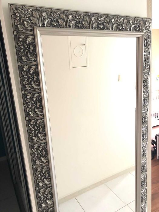 Lustro duże  ozdobna rama vintage barokowe srebrne 140x66 cm
