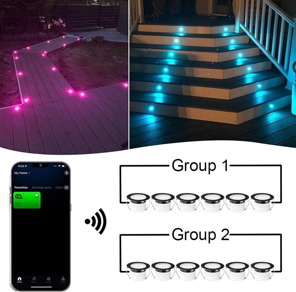 Lampki ogrodowe wpuszczane wodoodporne  led rgb 9szt. Pilot Wi-Fi