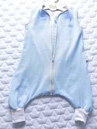 MUŚLINOWY Śpiworek z nogawkami 1 tog r.80-86+MuślinowyKocyk Baby blue