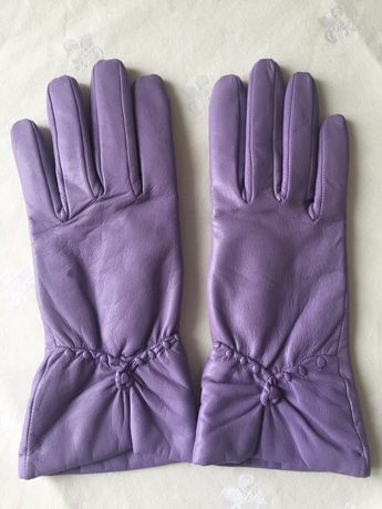 Перчатки кожаные сиреневые рукавички шкіра