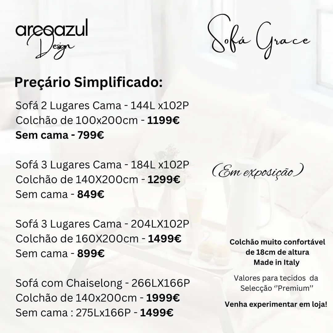 Sofá Cama Grace - 184L x 102cm - Varias medidas By Arcoazul