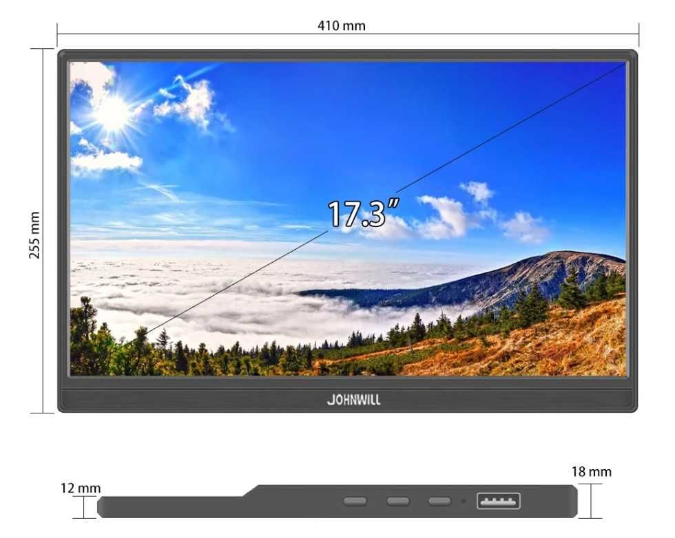 Monitor przenośny do laptopa, smartfona, komputera LCD, Full HD 17,3"