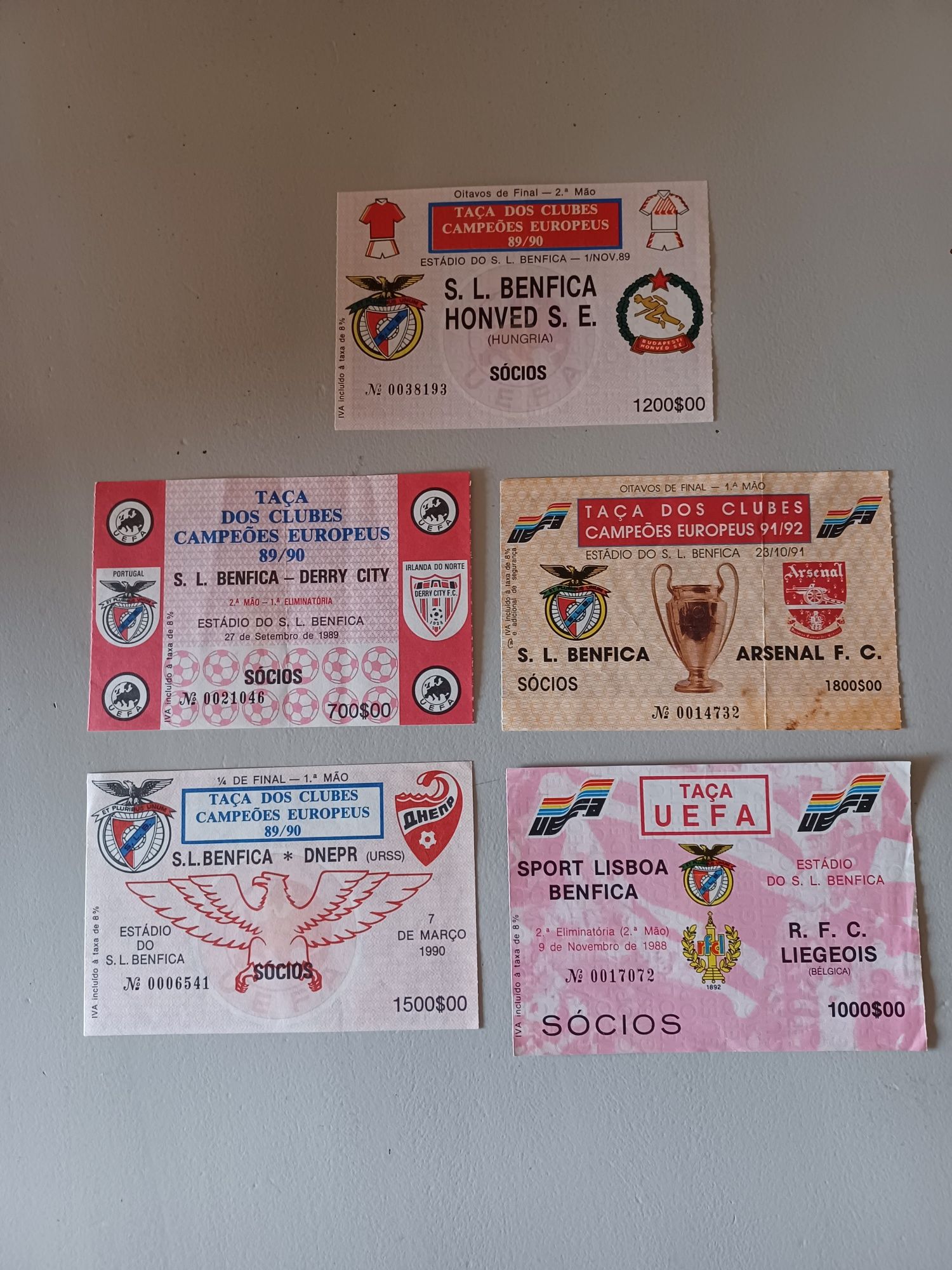 Bilhetes Benfica Anos 80 competições europeias