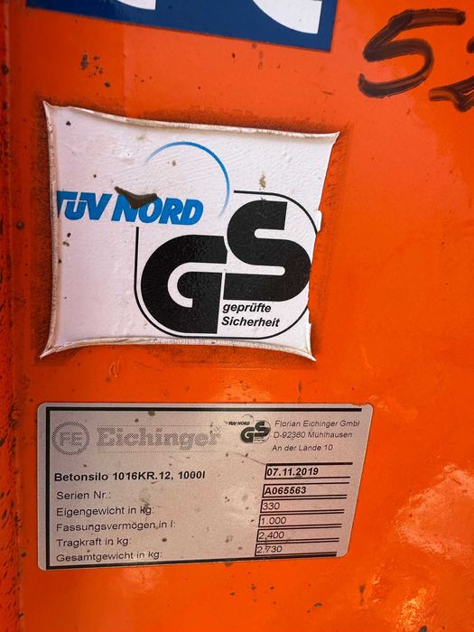Niemiecki Zbiornik pojemnik dźwigowy EICHINGER 1016KR 1000L Rękaw Nr52