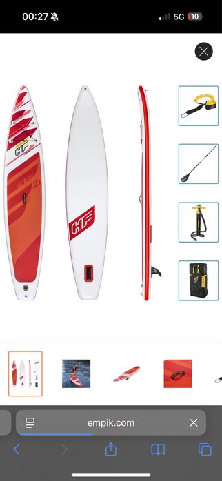 Bestway Deska SUP Hydro-Force Fastblast Tech, zestaw, 381x76x15 cm