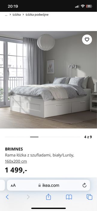Łóżko Białe IKEA Brimnes 160x200 + materac ikea 160x200