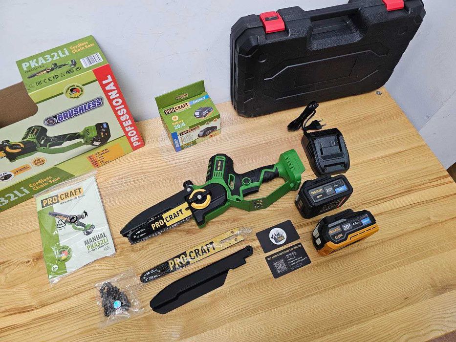 Мини Пила Procraft 4.0Ah акб 2шт +2шины 2цепи Кейс Смазка цепи Бесщет.