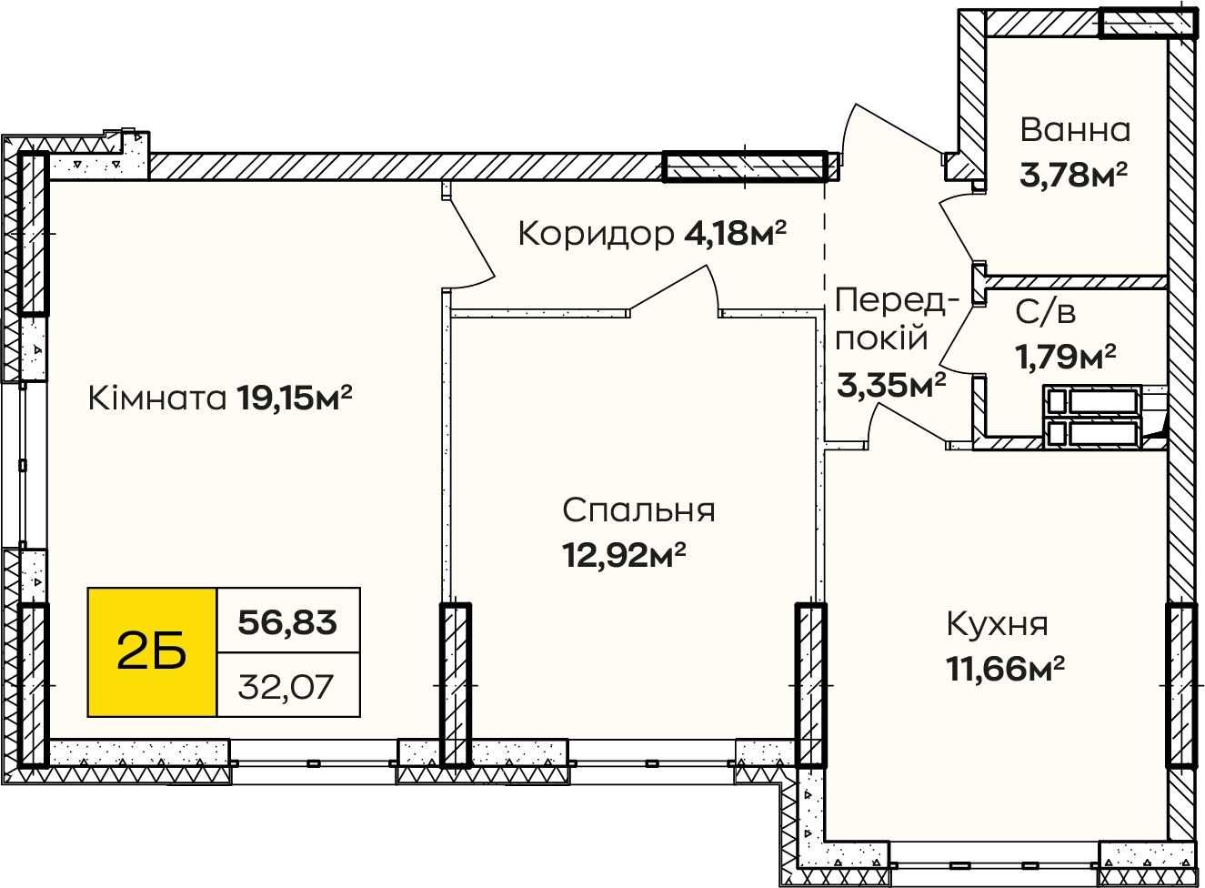 Сучасна двушка 56.83м² по акційній ціні. ЖК класу комфорт+