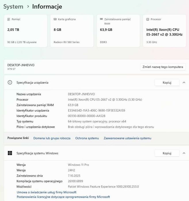 Gamingowy komputer. RX580 8GB, 64GB RAM, 8-12 rdzeni+monitor+akcesoria