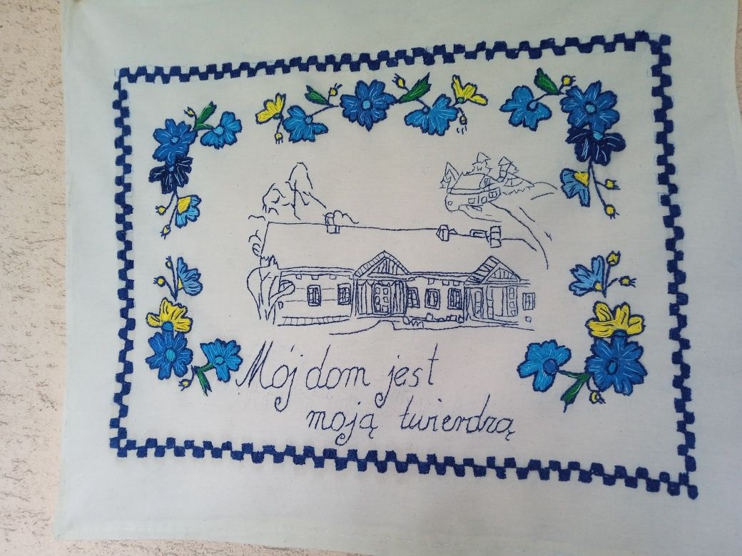 Makatka ścienna ręcznie haftowana nowa.Mój dom jest moją twierdzą.