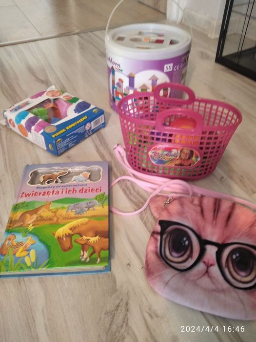 Klocki drewniane, zabawki, torebka