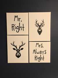 4x obrazki Mr. Right Mrs. Always Right