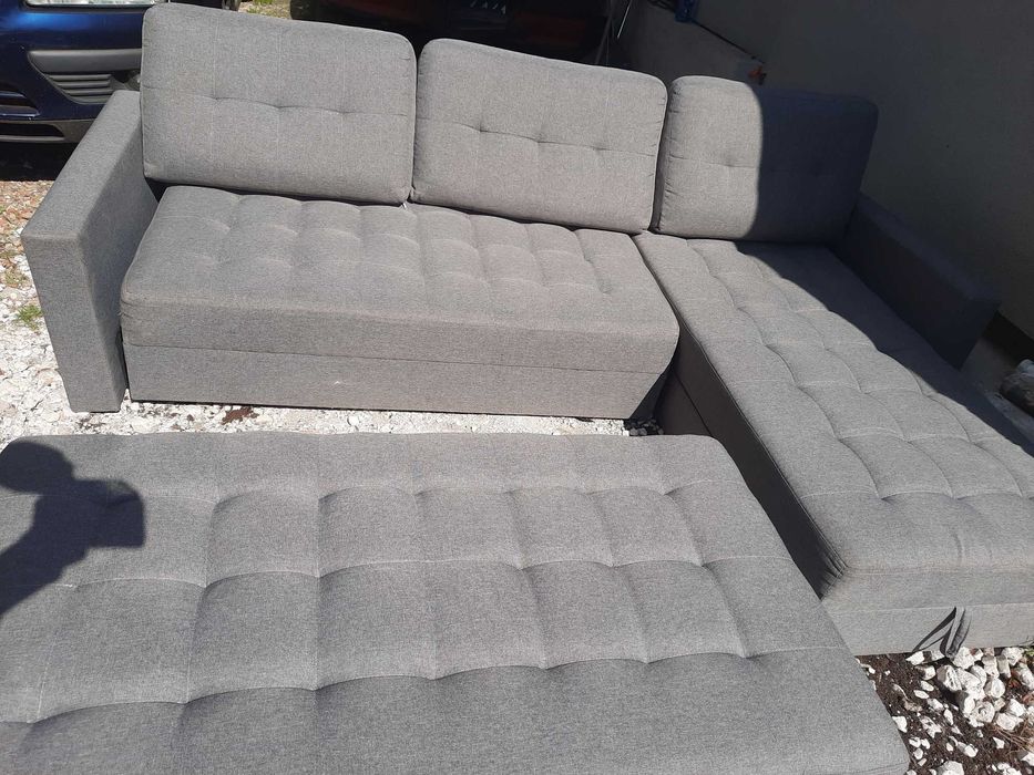 Rogówka narożnik prawy lewy z schowkiem + podnóżek 200x150 szara