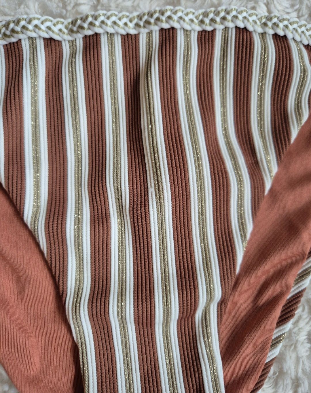 Kostium kąpielowy Calzedonia S 80A/75B/70C brązowy biały złoty paski