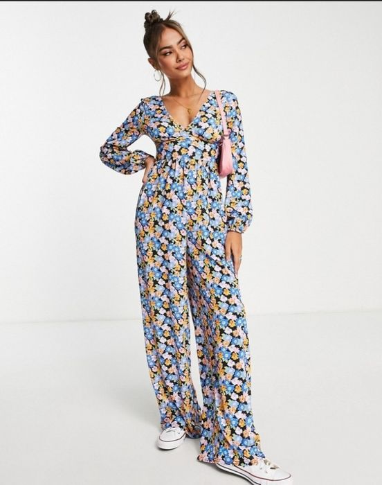 Boski kombinezon w kwiaty, szerokie nogawki - Asos 40/42