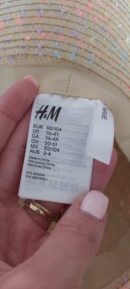 Kapelusz letni h&m dla dziewczynki 104 słomiany rondo