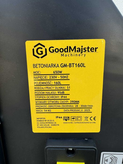 Betoniarka 160L 650W 230V bęben stalowy, żeliwny wieniec