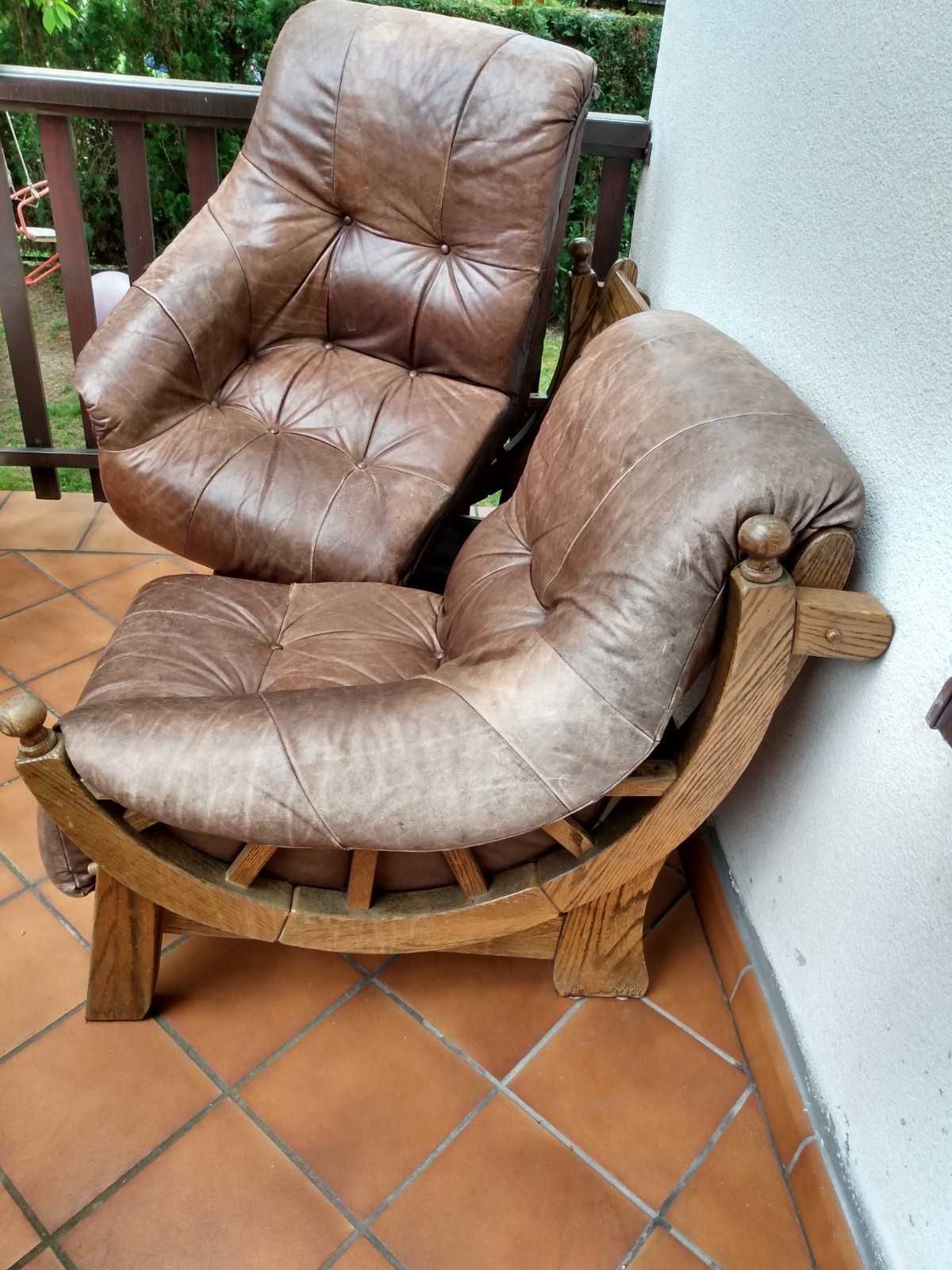 Komplet Lekki Antyk Drewno Skóra kanapa sofa 3+2+1 Renowacja
