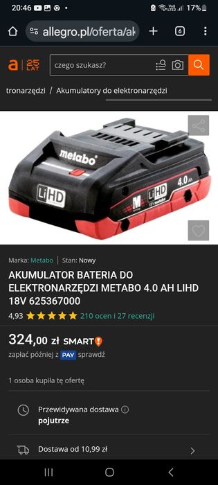 Akumulator bateria 18V 4 AH METABO