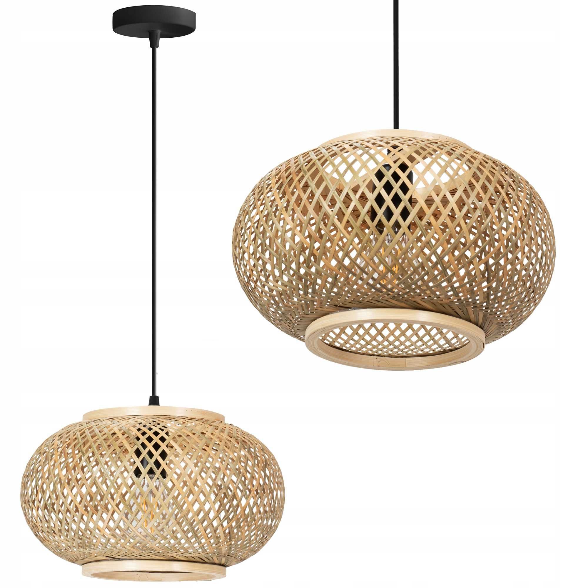 LAMPA WISZĄCA pleciona naturalna boho beż bambus