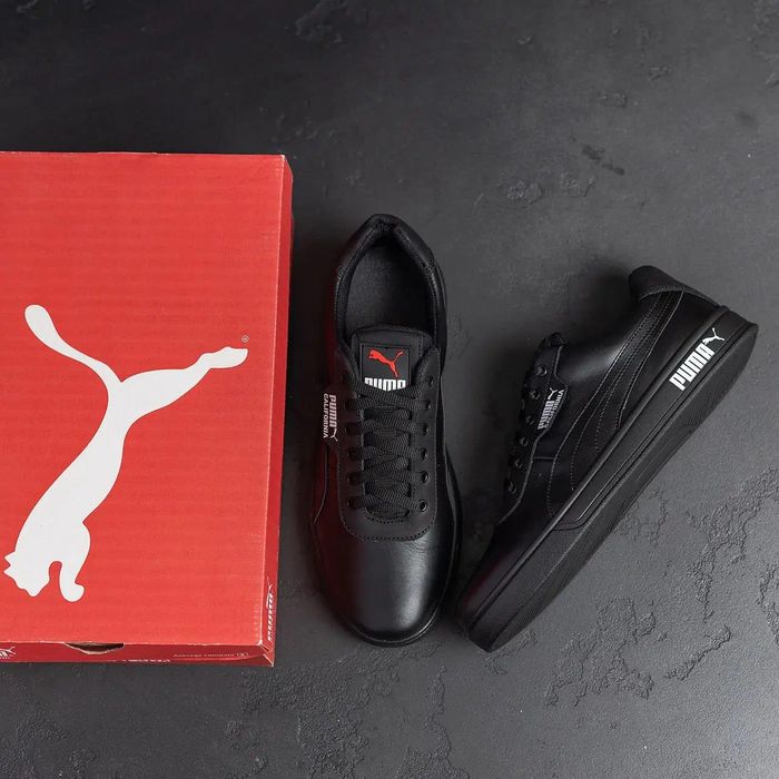Мужские низкие кроссовки puma черные кожаные кеды пума