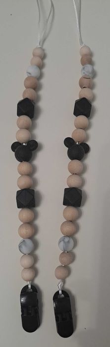 Zawieszka do smoczka MIKI dla niemowląt CZARNA silikon drewno