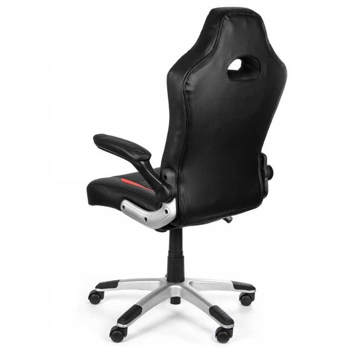 FOTEL gamingowy RECORD do biurka czarno-szaro-czerwony NOWY STYL