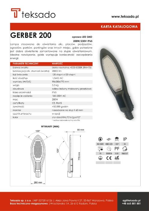 Oprawa LED SMD Gerber 200 W