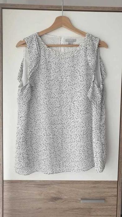 Bluzka z falbankami H&M 40 czarno biała groszki