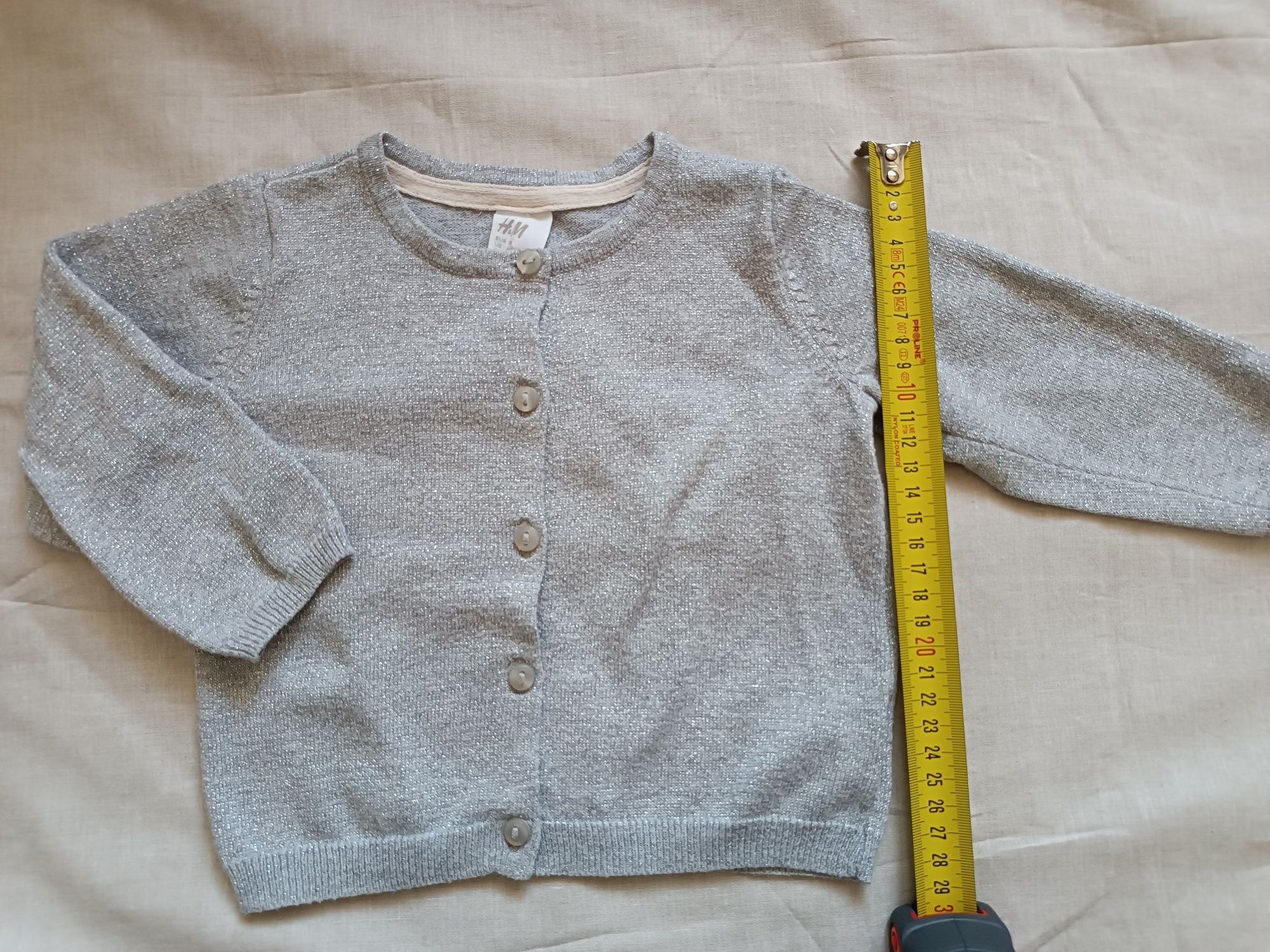 Sweterek rozpinany świąteczny święta elegancki H&M r. 74 srebrna nitka