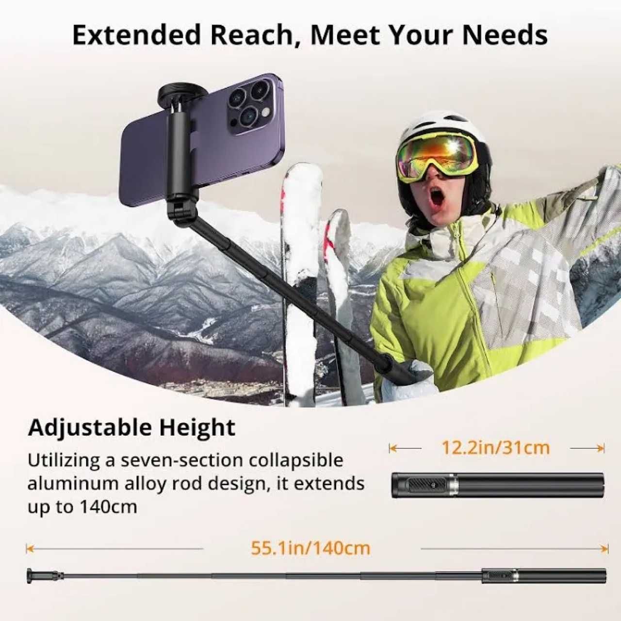 ATUMTEK 3-w-1 SELFIE STICK & STATYW Bluetooth 140 cm z Pilotem