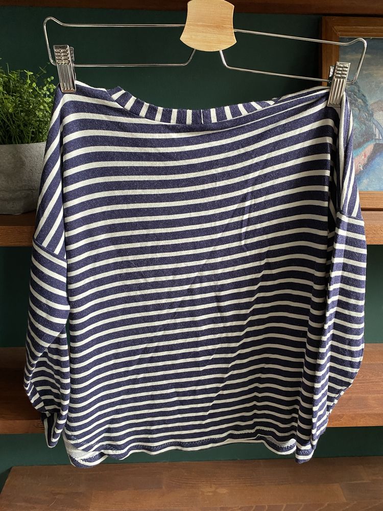 Sweter w paski niebiesko biały handmade S