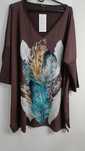 Bluzka, tunika, plus size, rękaw3/4, duży rozmiar, pióra