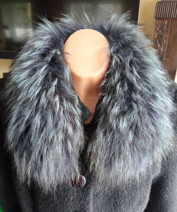 Obszycie kaptura płaszcza kołnierz szal 100% lis natural 71 cm srebrny