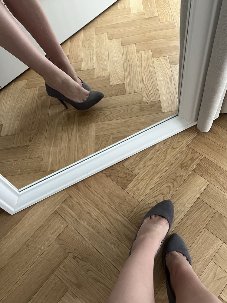 Szare szpilki obcasy 39 zamszowe Zara buty na obcasie eleganckie