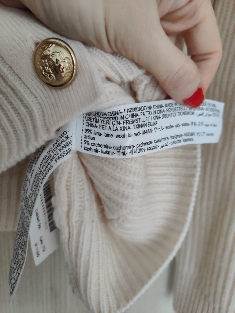 Wełniany kardigan z kaszmirem, ze złotymi guzikami, Massimo Dutti, S