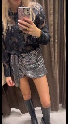 Шикарная юбка шорты в пайетки zara