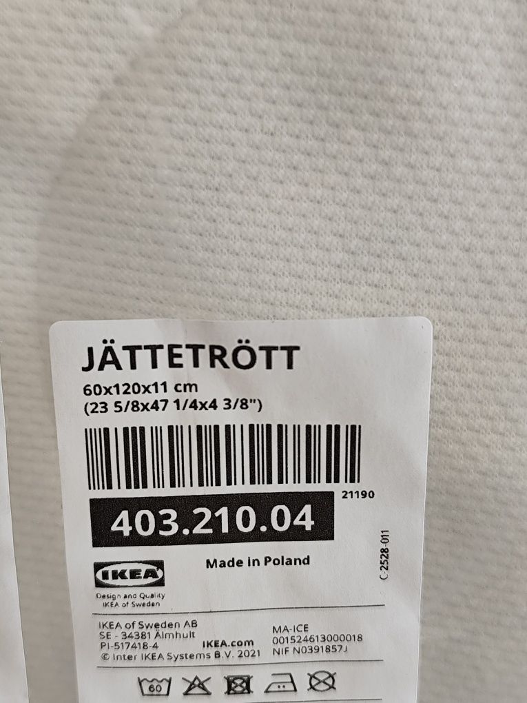 Colchão IKEA JÄTTETRÖTT molas ensacadas p/berço, branco, 60x120x11 cm