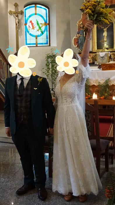 Suknia ślubna, rustykalna, koronkowa