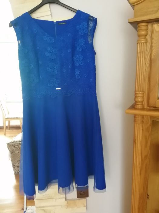 Sukienka chabrowa Infinity r. XL, tiul, koronka