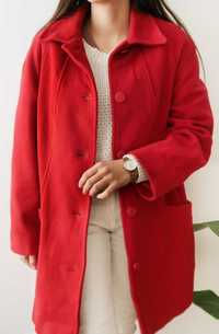 Czerwony, wełniany płaszcz M/L