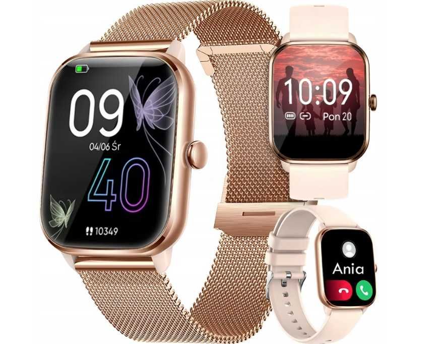 Smartwatch zegarek kt65 damski wodoodporny złoty 2 paski ttst966