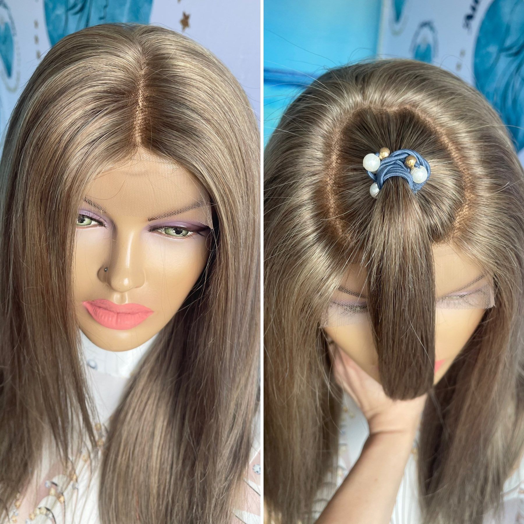 Натуральный парик имитация кожи славянские детские волосы пепел 50см