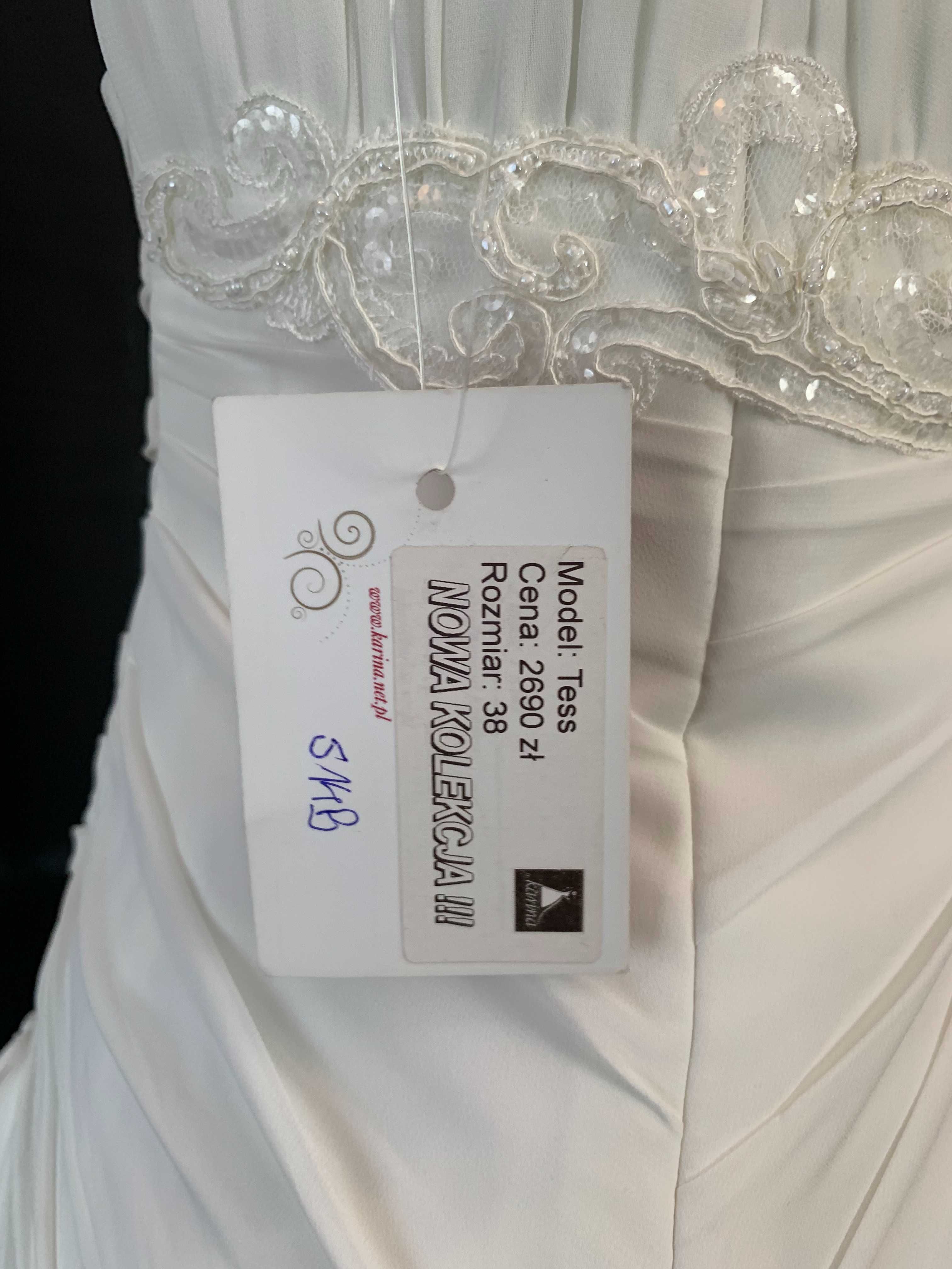 Nowa Zjawiskowa Suknia Ślubna Linia A Outlet Elegancki Gorset 38 M bcm