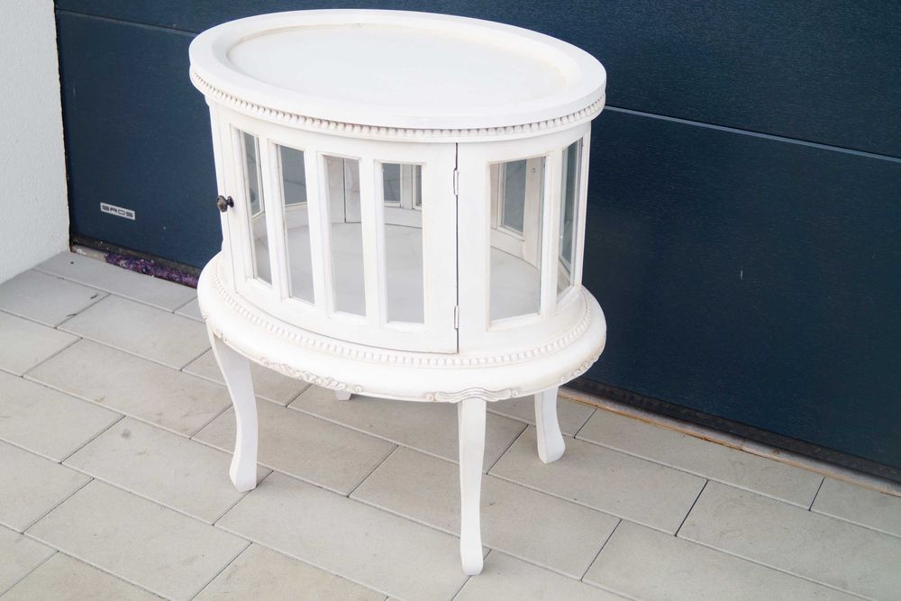 Drewniany Francuski Barek na Alkohol z Taca Konsolka  biały prowansja