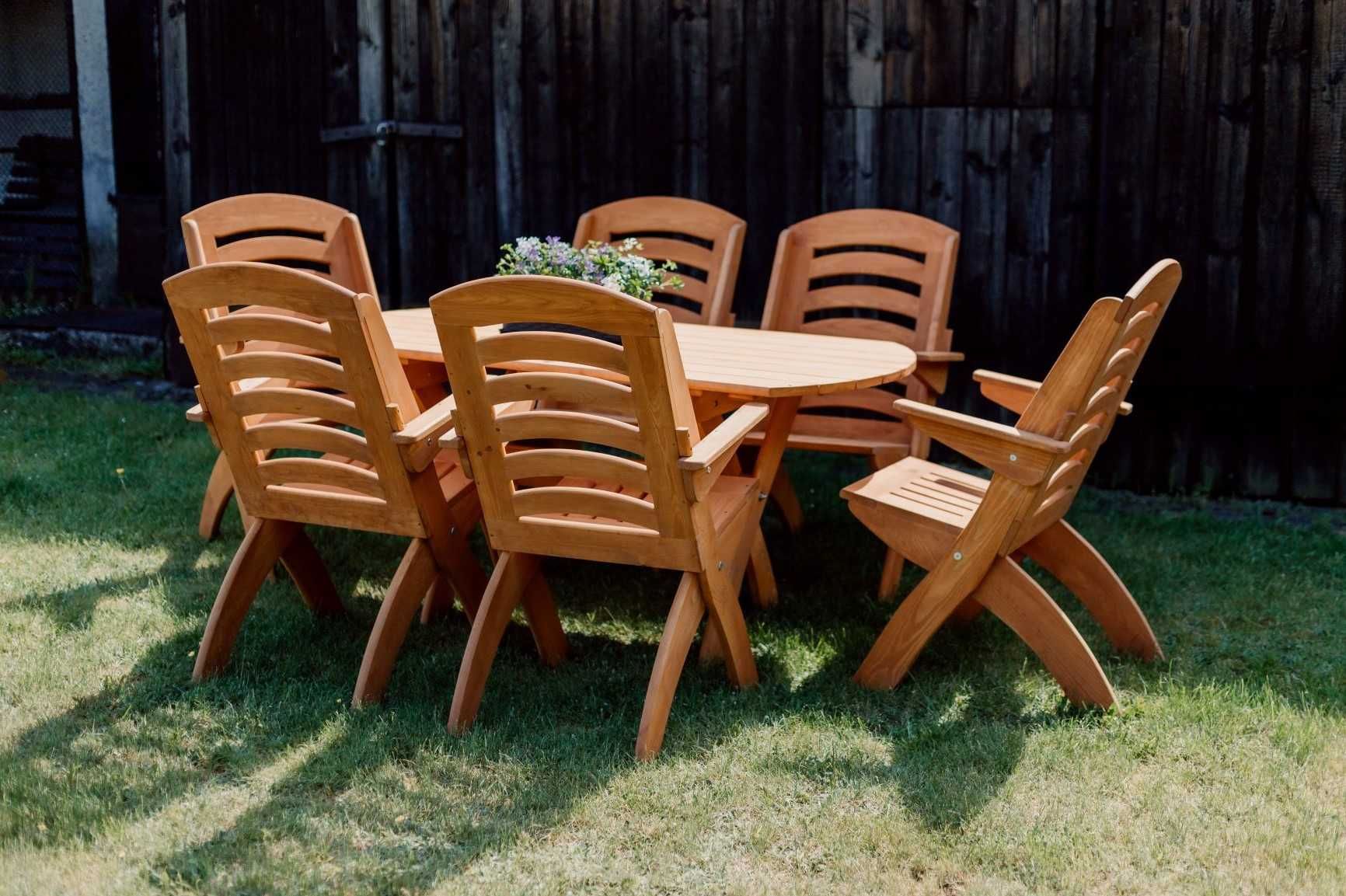 Meble ogrodowe drewniane, składane, 6 krzeseł + stół owalny X nr. 4